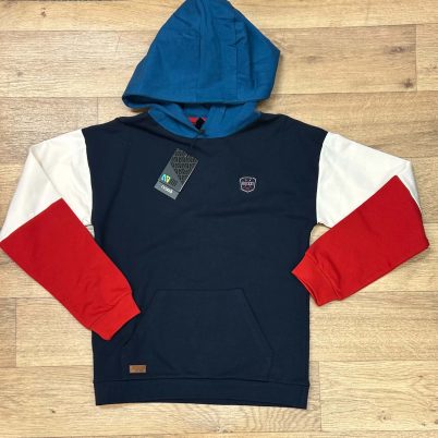 Hoodie hockey bleu marine, manches blanc et rouge grandeurs 4, 7 et 10 ans - Nano
